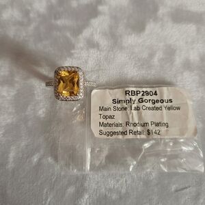 Simply Gorgeous Yellow Topaz Ring with Rhodium Plating